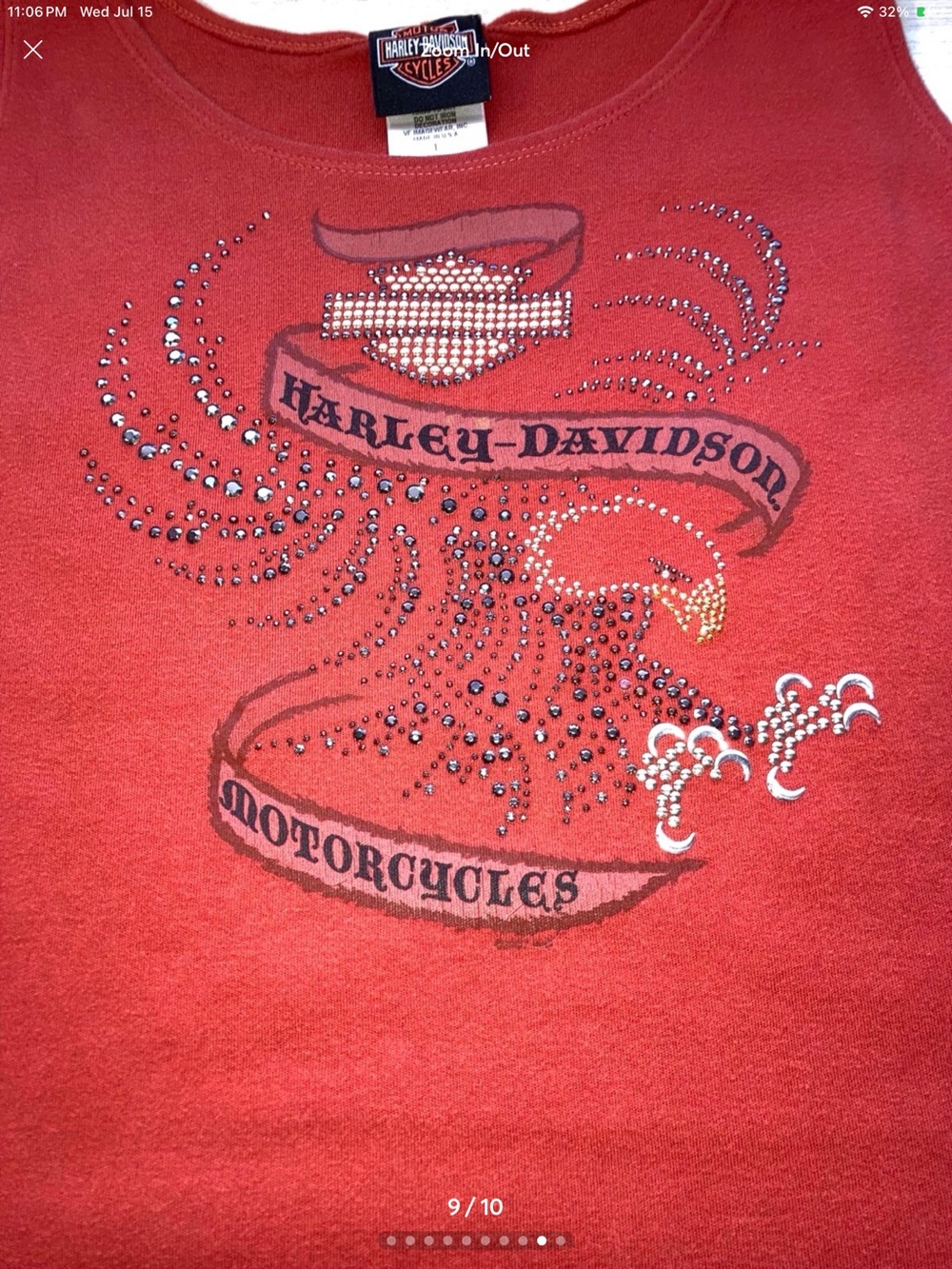 HARLEY-DAVIDSON | Rhinestone Eagle Tank Top | Orange | Size L - Picture 5 of 15